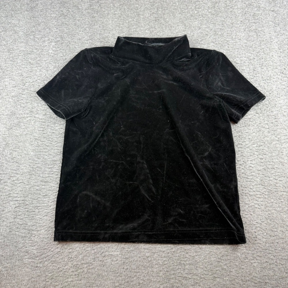 Madewell Velvet Mock Neck Top Women's‎ XS Black Short Sleeve Stretch G7890